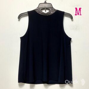 M - NWT Annalee + Hope Navy Beaded Mock Neck Top